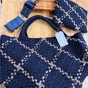 Prenelove woven tote navy silver the cottage